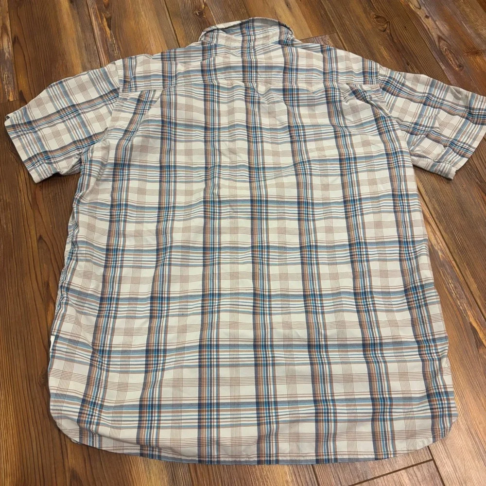 The North Face Mens Plaid Short Sleeve Button Down Shirt Blue Brown NF0A3BDU L